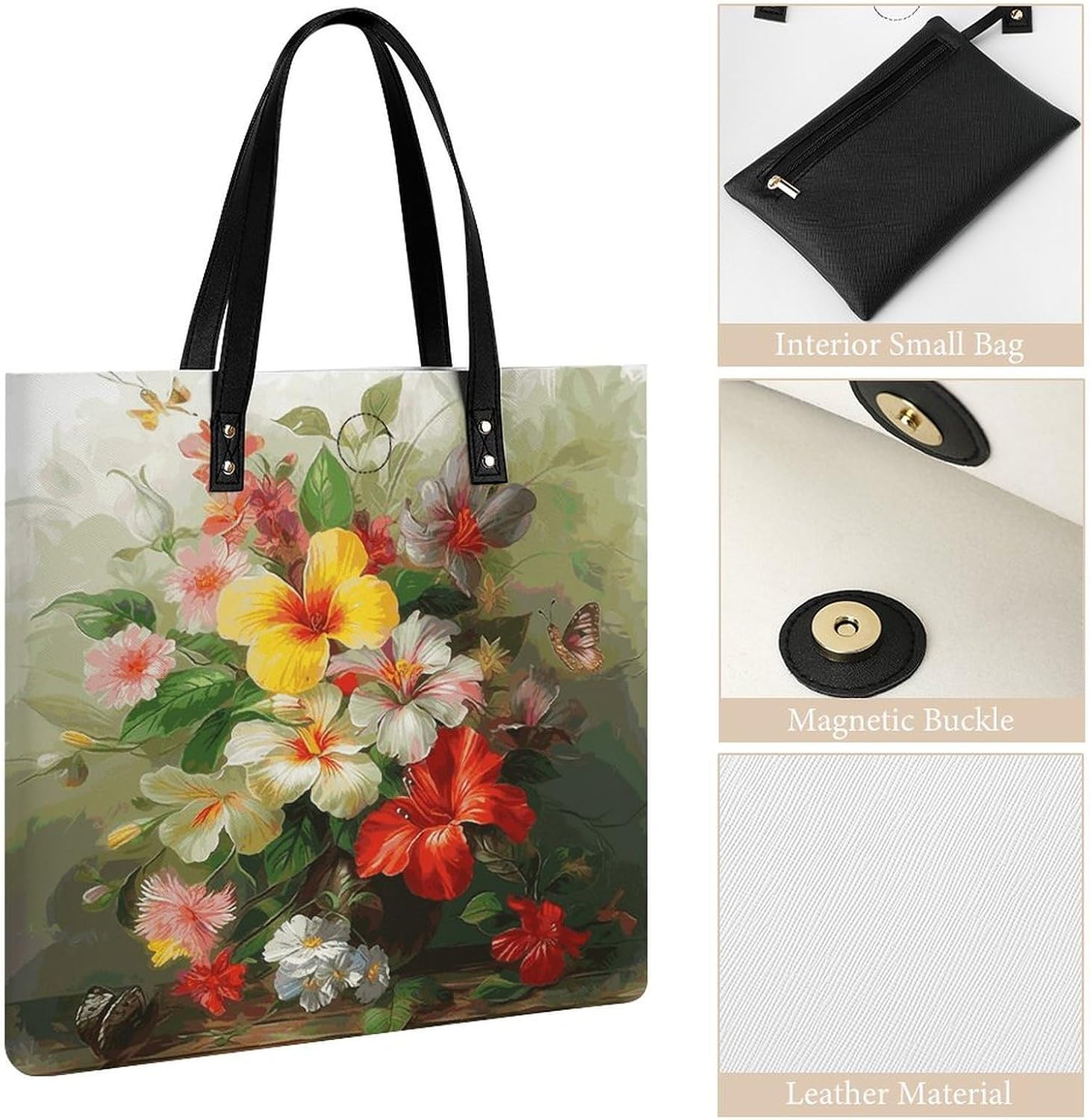 Bouquet Of Flowers Handbags Large Capacity, Tote Bag Stylish Slouchy, Shoulder Bags for Work Beach Travel And Shopping Grocery.