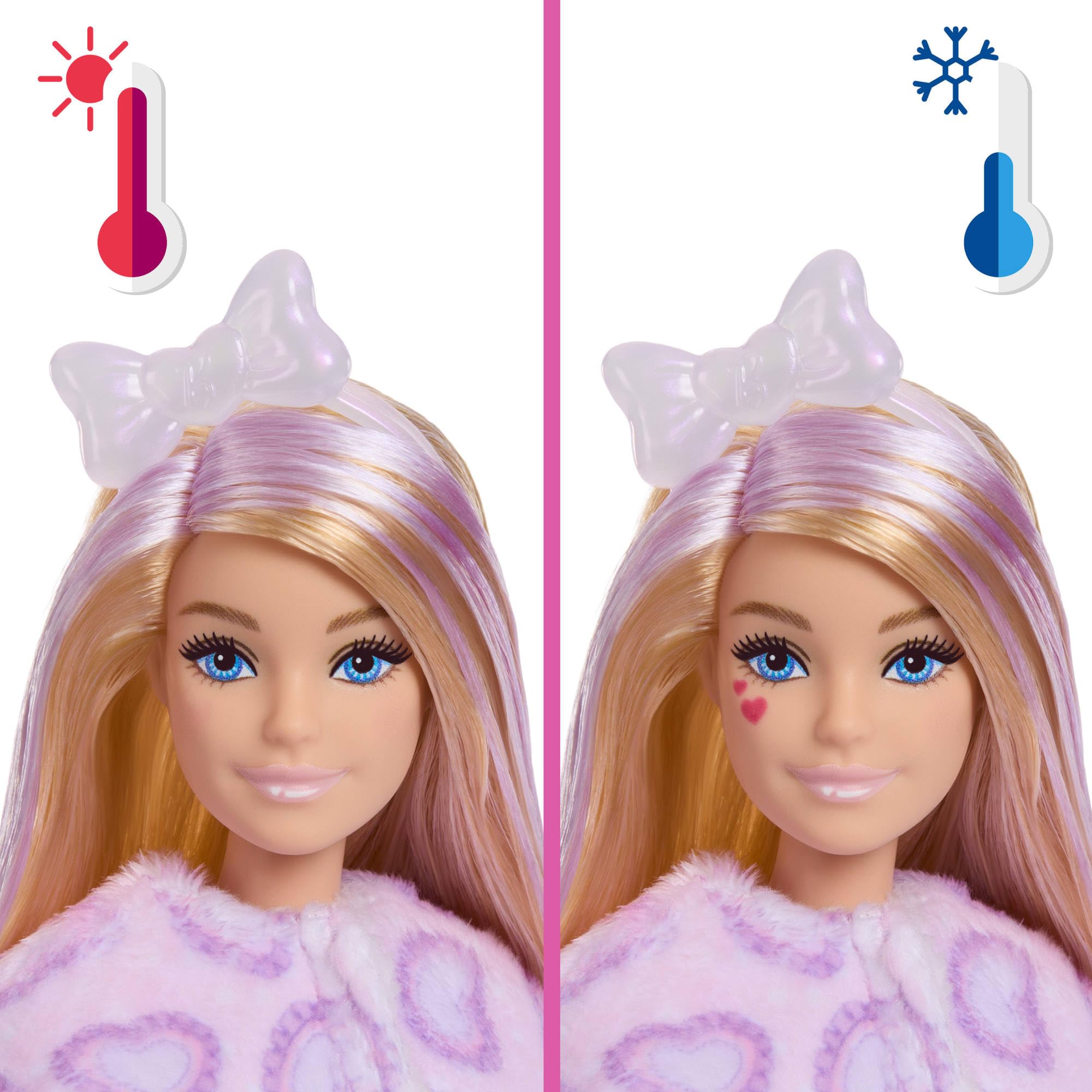 Barbie Cutie Reveal Puppe und Zubehör, Kätzchen der Cuddly-Reihe mit 10 Überraschungen, inklusive Farbänderung und Mini-Haustier, JJP64