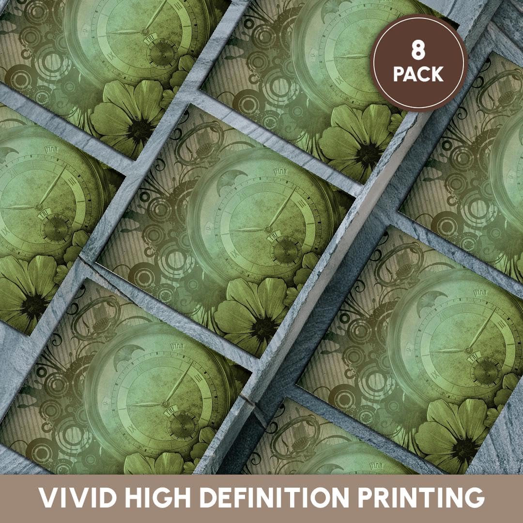 3dRose CST_102678_4 Steampunk Clock Watch and Flower Design-Ceramic Tile Coasters, Set of 8