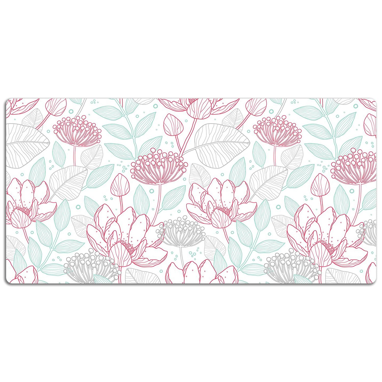 Sottomano da Scrivania 120x60 cm Facile da Pulire Antiscivolo Impermeabile per Ufficio e Casa in Vinile PVC Protezione e Decorazione Superficie Protettiva - Contorni di fiori