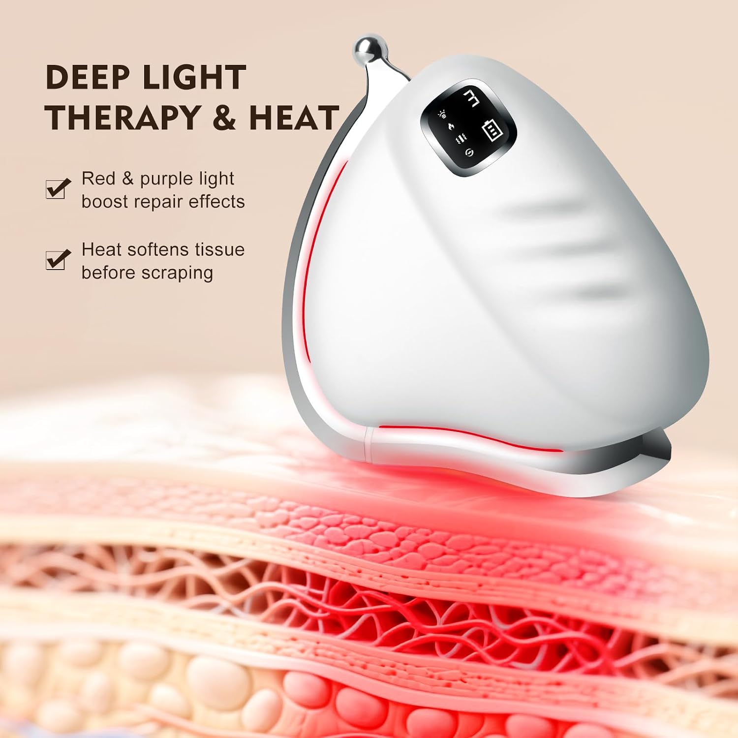 Condition photo showing New/Like New for heated muscle scraper tool, 4-in-1 light therapy, pulse, vibration & heat, heated scraper massage tool for body contouring & cellulite massage, fascia massage blaster (4 inch) 4 inches