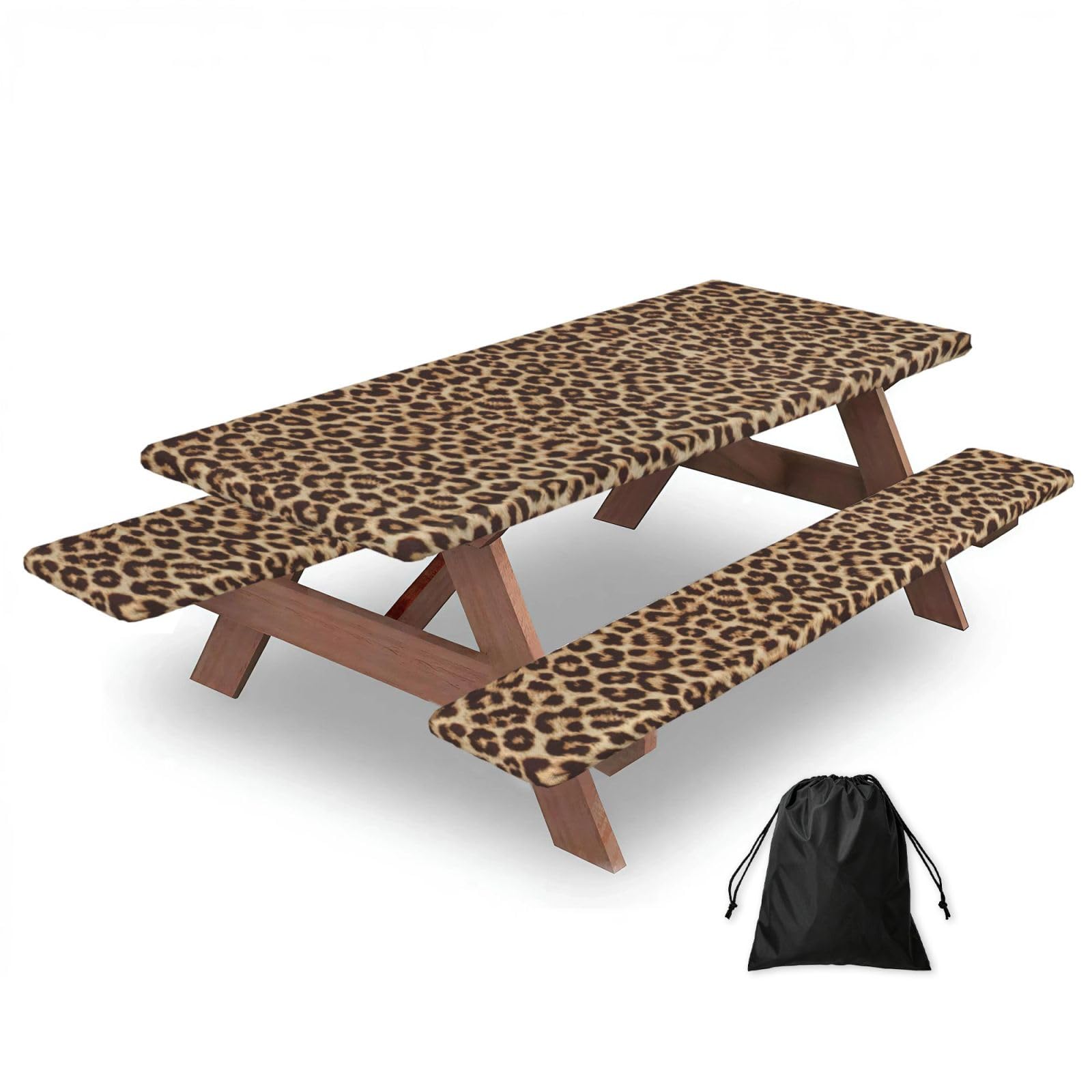 Zyjhyy Black Fun Leopard Print Print Party Table Covers With Bench Covers Set Of 3 Picnic Table Cloth Wipe Clean For Garden Camping
