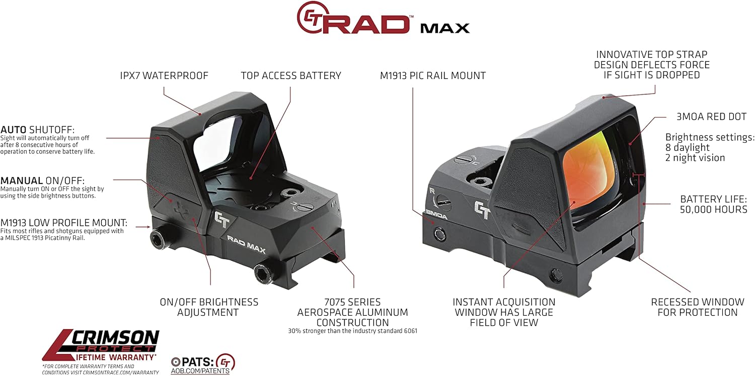 Crimson Trace RAD Max Large Open Reflex Rifle and Shotgun Sight with 3 MOA LED Red Dot Reticle and Auto Shutoff Function for Firearms, Long Guns, Defensive Shooting and Competition,Black : Everything Else