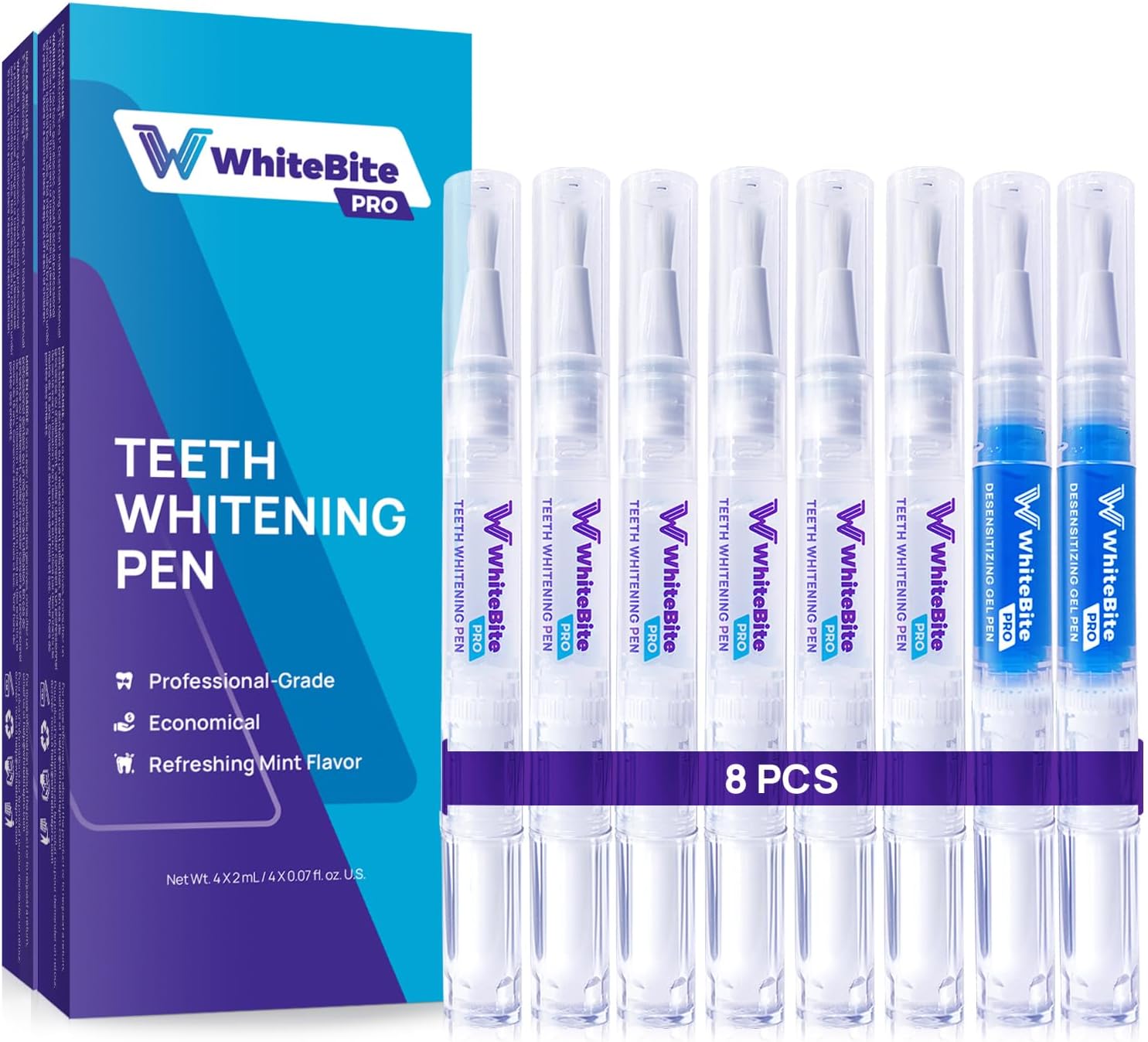 WhiteBite Pro Teeth Whitening Pens for Sensitive Teeth (8 Pens) – 35% Carbamide Peroxide Gel, Desensitizing Gel – Fast Whitening, Enamel-Safe, Travel-Friendly