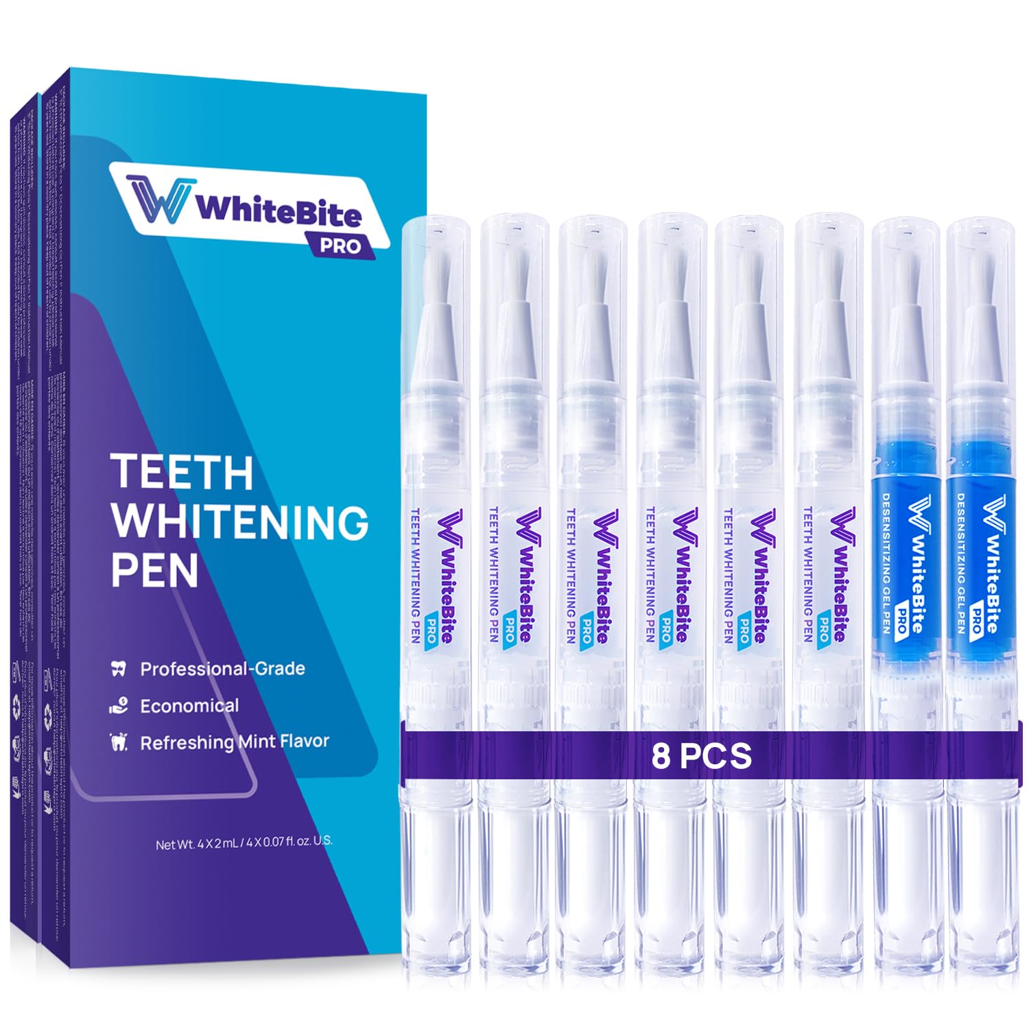 WhiteBite Pro Teeth Whitening Pens for Sensitive Teeth 8 Pens 35 Carbamide Peroxide Gel Desensitizing Gel Fast Whitening