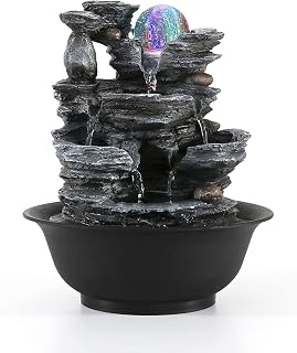 Dyna-Living Tabletop Water Fountain with Colored LED Lights & Auto Pump - Indoor Rockery Waterfall for Relaxation, Feng Shui Decor & Home Gifts