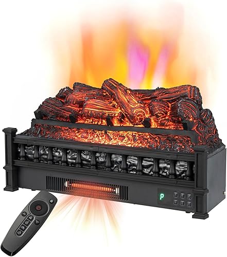 GOFLAME Calentador eléctrico de troncos de chimenea de 26 pulgadas, calentador de troncos con control remoto, 5 modos de llama y brillo,