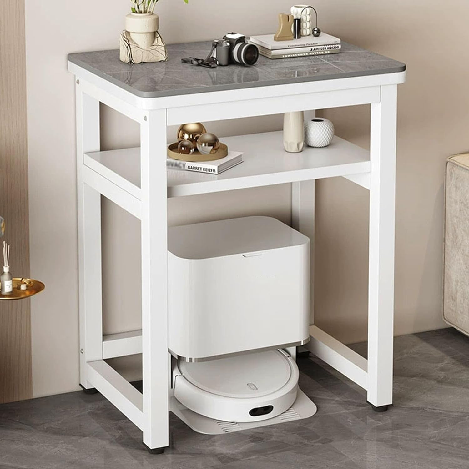 JKGHK Sweeping Robot Stand Rack, Robot Vacuum Storage Stand Cabinet, Floor-Standing Fish Tank Rack, Single/Double Storage Cleaner Sweeper Shelf for Home, Kitchen(Gray A,80cm/31.4in)