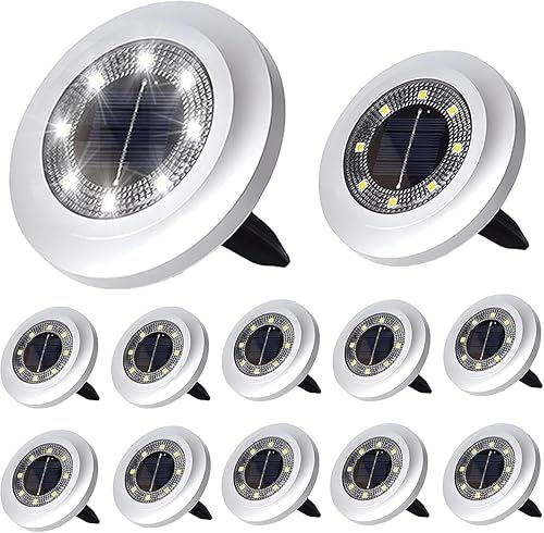 Luces solares para exteriores, paquete de 12 luces solares de jardín para camino, patio, cubierta, césped, patio, pasarela, entrada de vehículos,