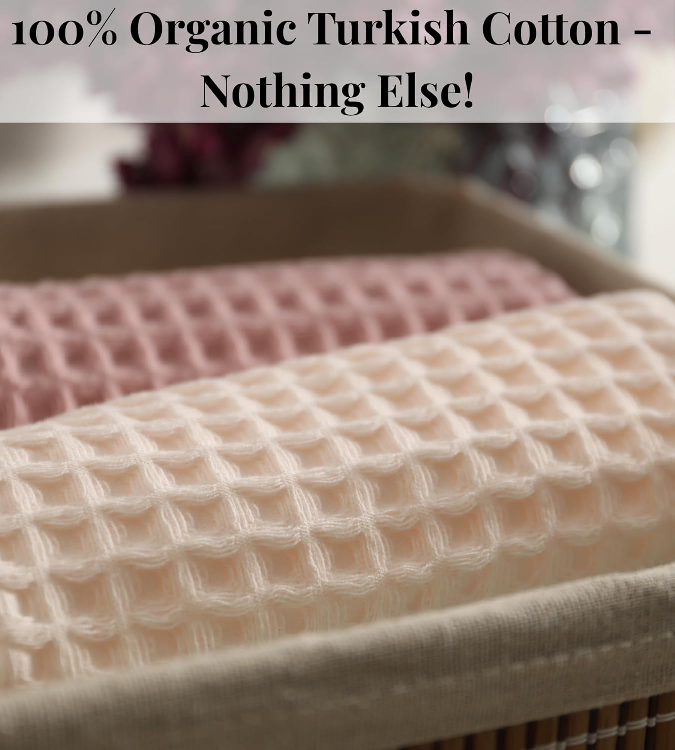 DEMMEX Organic Cotton Waffle Weave Turkish Hand Towels for Bathroom & Kitchen, Large 20x30 in, 100% Oeko-TEX Certified Ultra Soft Cotton, Lightweight Quick Dry Waffle Hand Towels, Set 2 (Blush Pink)
