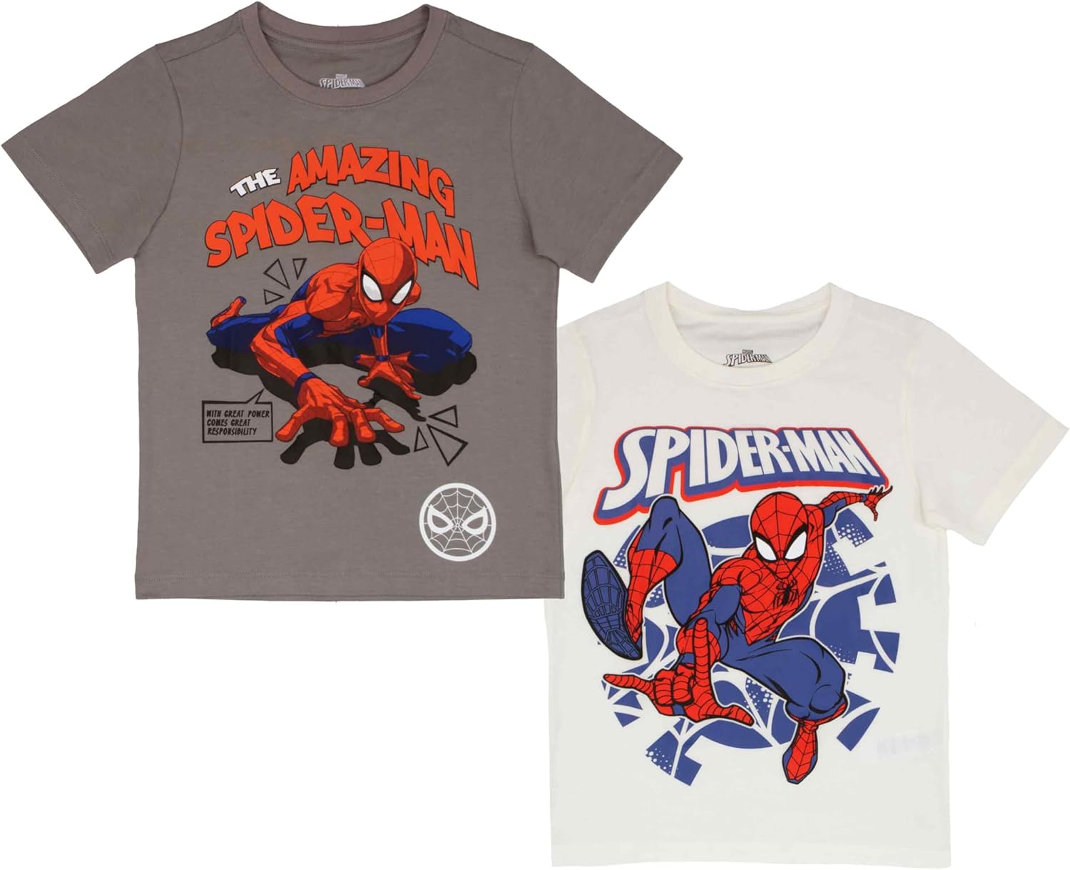 Marvel Superheroes Boys 2 Pack Short Sleeve T-Shirts - Spiderman Tee 2-Pack for Boys