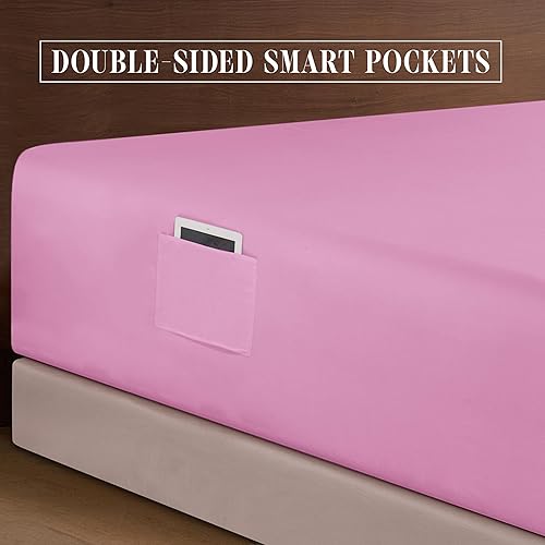 Vista 334 de Elegance Linen® - Juego de sábanas de 4 piezas, resistente a las arrugas, 1500 hilos, ultrasuaves, esquinas tipo bolsillos profundos de hasta 16