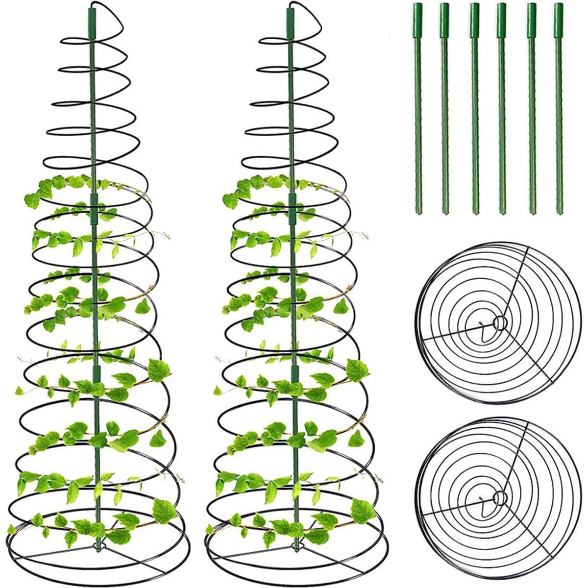 Spiral Metal Green Bean & Pea Trellis 3-Section Lightweight Climbing Plant Support for Outdoor Garden Patio & Backyard Vine Growth (2 Pack)