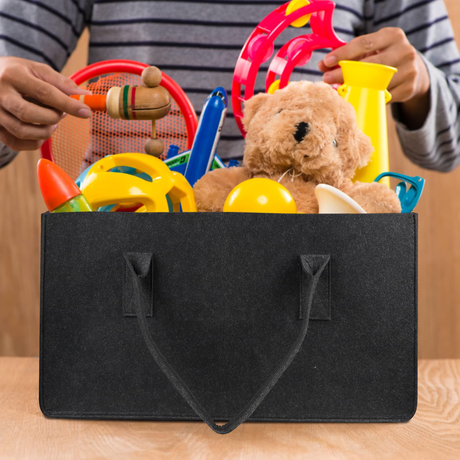 EFUTURETIME 2pz Borsa in Feltro, 61×32×32cm, 60L Cestini per Legna da Ardere con Manici, Grande Shopper Pieghevole in Feltro, Cesto Multiuso per Legna, Vestiti, Giocattoli, Libri, Grigio Scuro