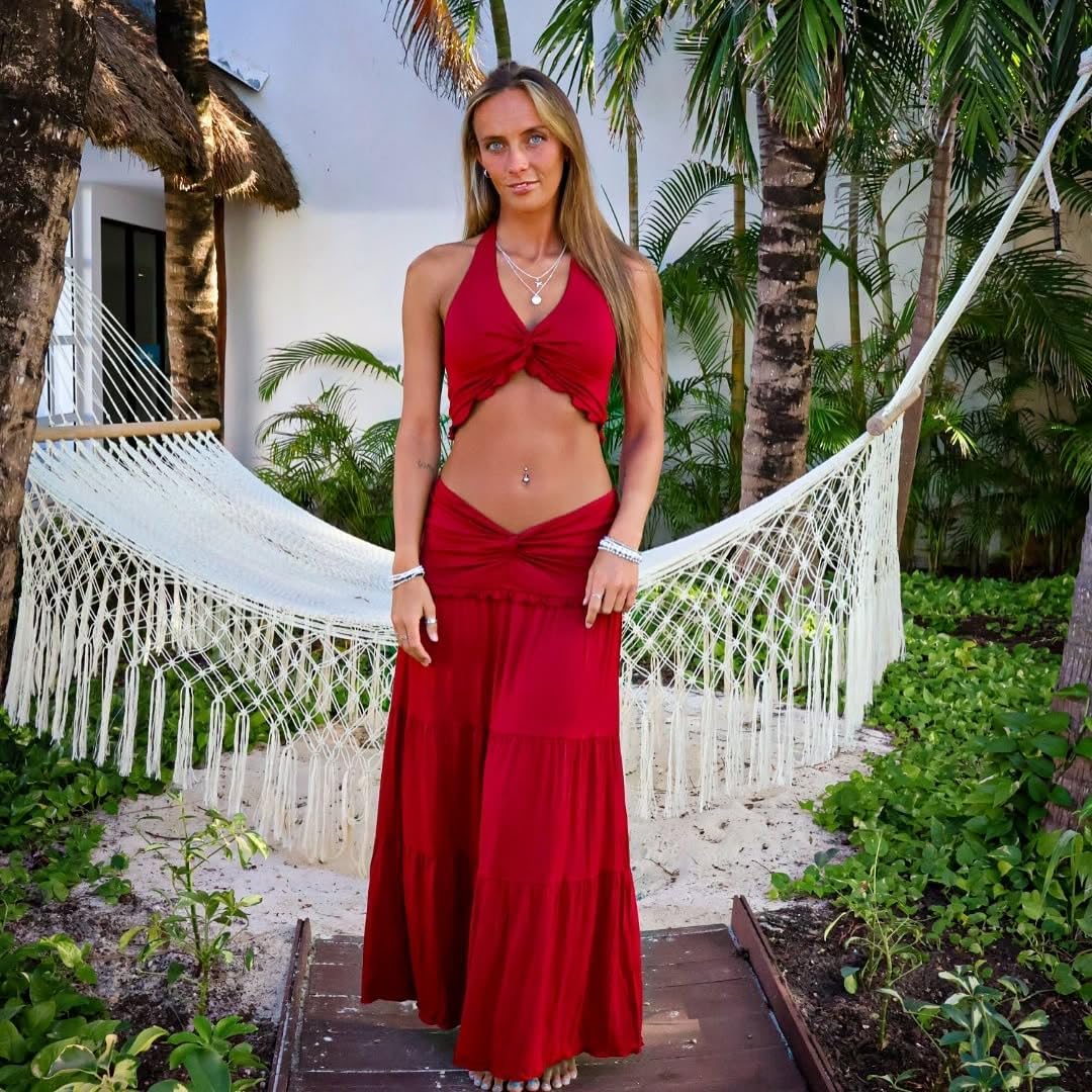 ksotutm Women 2 Piece Outfits Sleeveless Strap Top Maxi Skirt Solid Color Going Out Vacation 2 Piece Sets for Women - Image 4