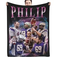 Personalized Football Photos Blankets with Name, Number, Custom Football Throw Flannel Blankets Creative Room Decor Gift for Him Teens Boys Sports Lover Fans Kids Adult