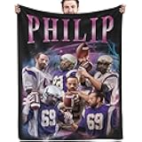 Pinkfulum Personalized Football Photos Blankets with Name, Number, Custom Football Throw Flannel Blankets Creative Room Decor Gift for Him Teens Boys Sports Lover Fans Kids Adult