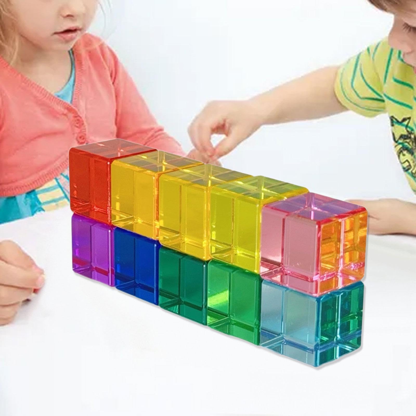 Juego de Bloques de Construcción, Juguetes Educativos, Cubos Acrílicos GEM, Bloques para Niños de 3 a 6 años, 20 Piezas
