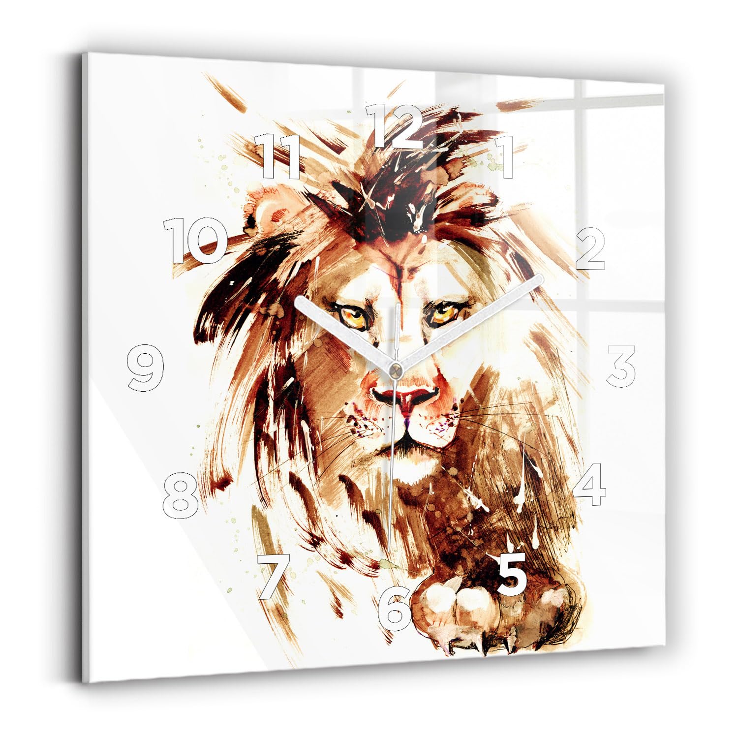 Horloge numérique 30x30 cm à affichage analogique carrée silencieuse Lion