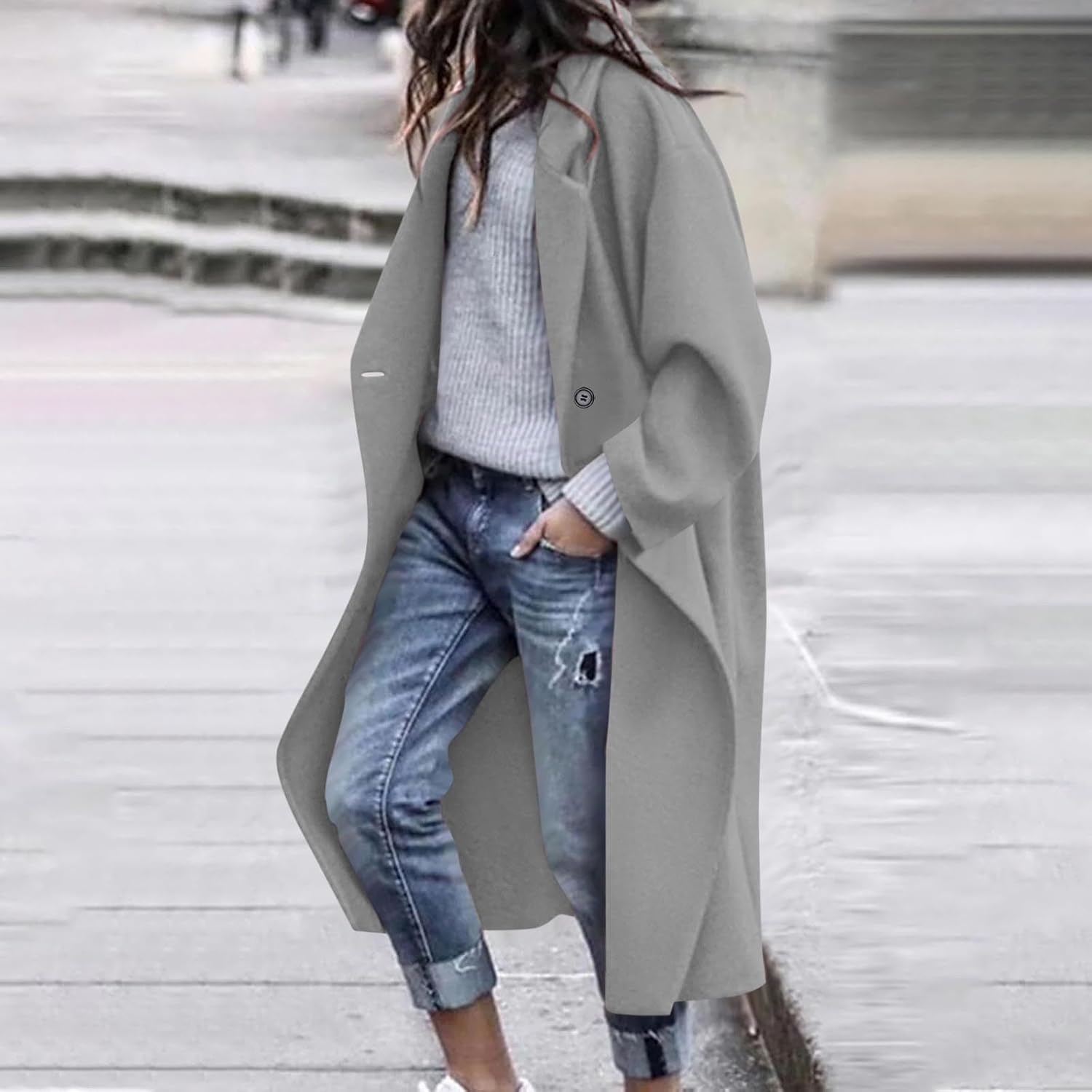 HGps8w Winter Maxi Coat for Women Double Breasted Trench Coat Elegnat Long Lapel Collar Blazers Overcoat Jackets