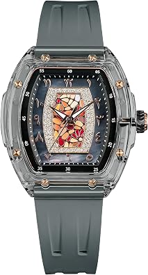 TSAR BOMBA Watches for Women Ladies Sapphire Glass Swiss Quartz Movement Wrist Watches with Fluorine Rubber Classic Tonneau Design Luminous 30M Waterproof Beautiful Gifts for Women