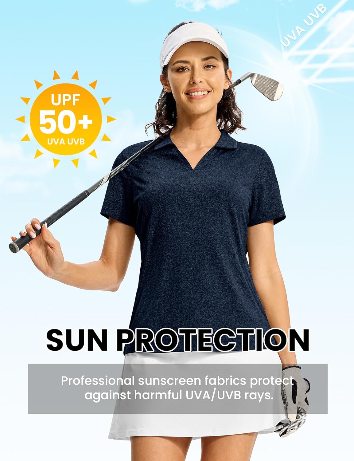 Rdruko Women's Golf Shirts Short Sleeve Dry Fit V Neck Polo Shirts UV Protection Collared Tennis Work Shirt - Image 4