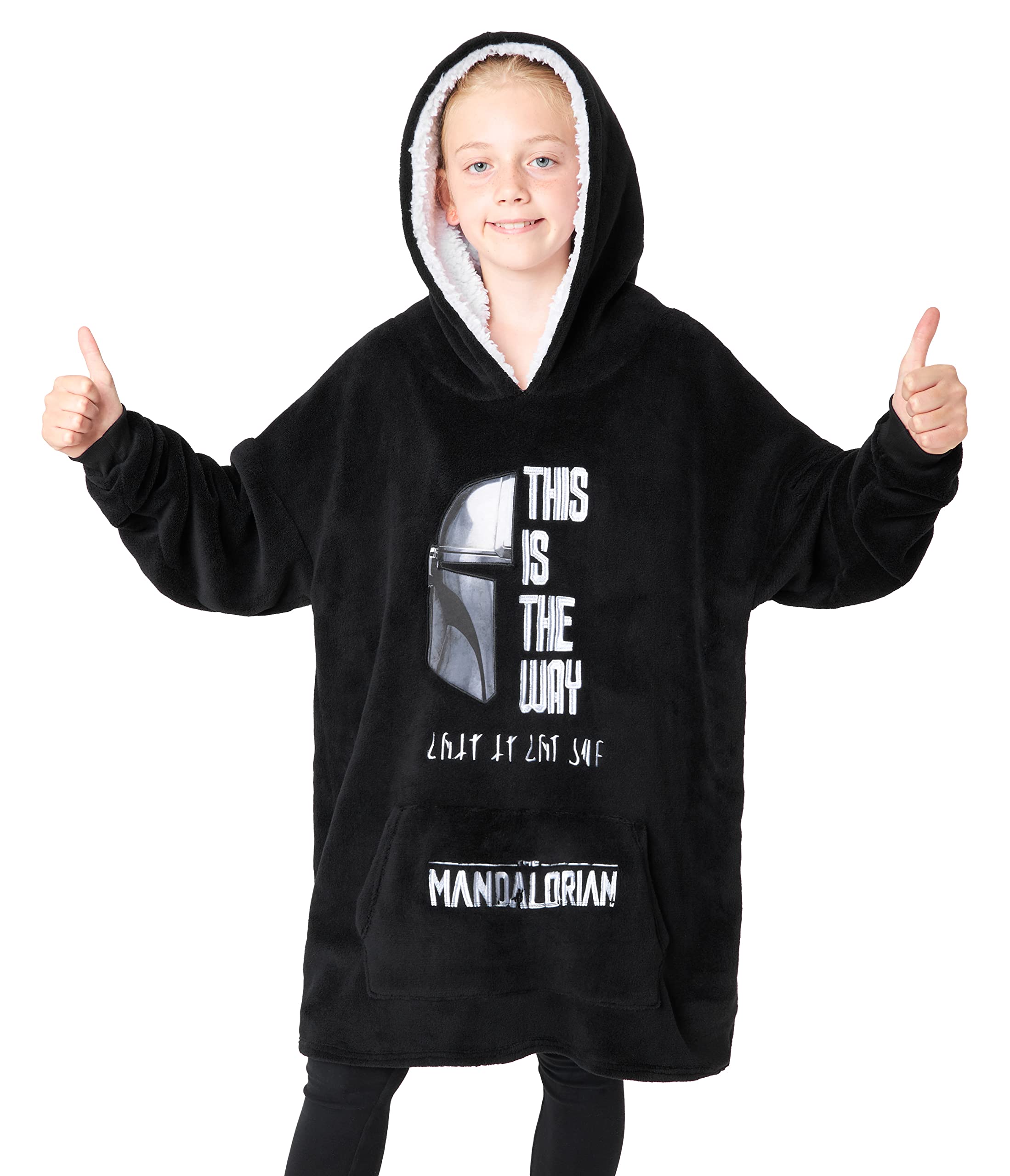 Get Trend Disney The Mandalorian Hoodie Blanket for Kids Teenagers Fleece Wearable Blanket Warm Oversized Hoodie with Sherpa Hood Loungewear Baby Yoda Gifts Black