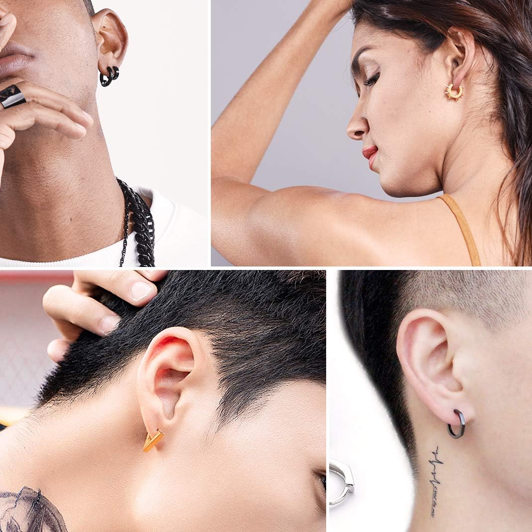 GoldChic Jewelry Mens Earrings Hoop, Surgical Steel Hipster Punk Spike Hoop Huggie Earrings for Men/Women, Hypoallergenic for Sensitive Ears,Gift Box Included