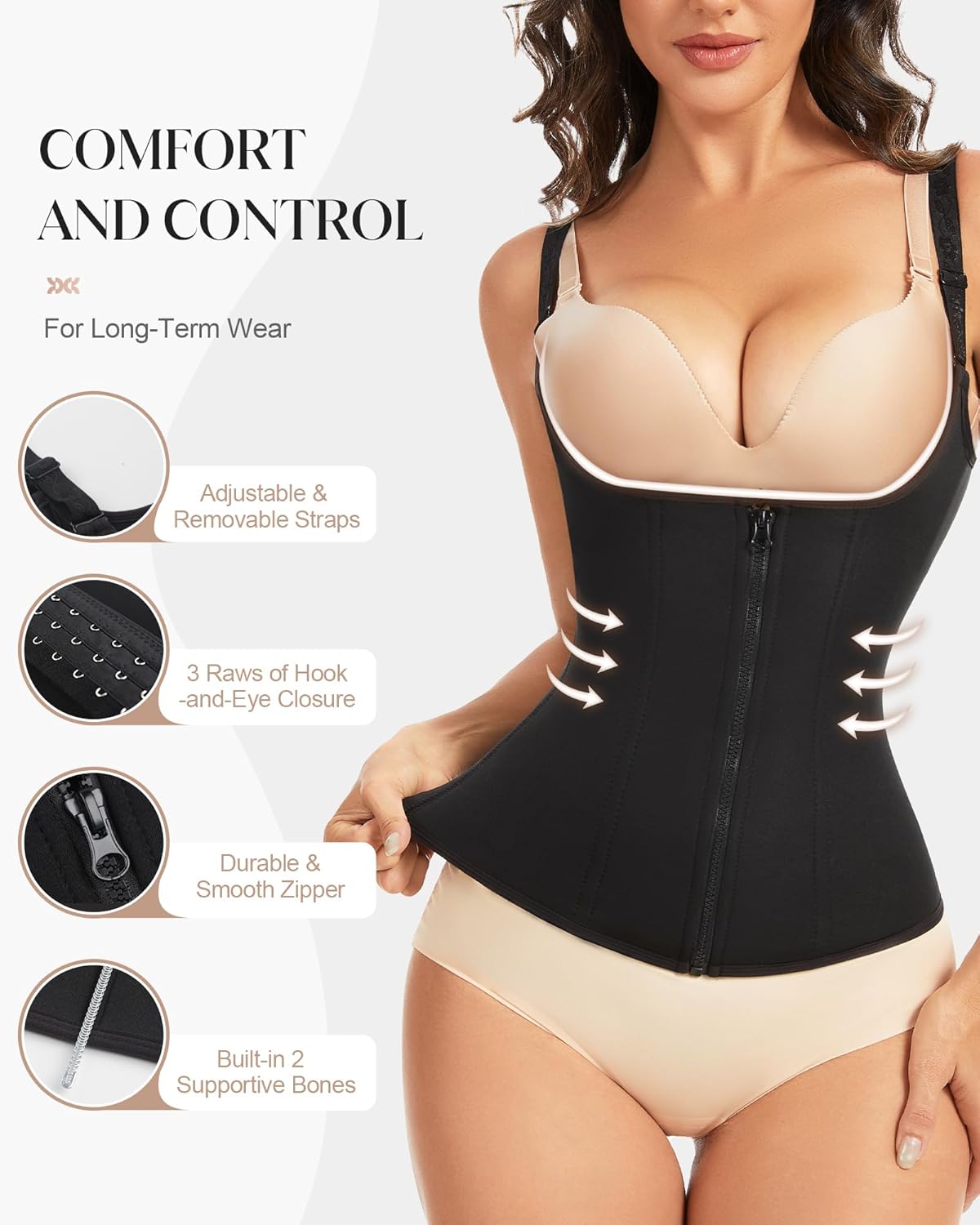 Waist Trainer for Women Corset Tummy Control Shapewear with Zipper Women's Waist Cincher Sport Workout Body Shaper Vest - Image 3