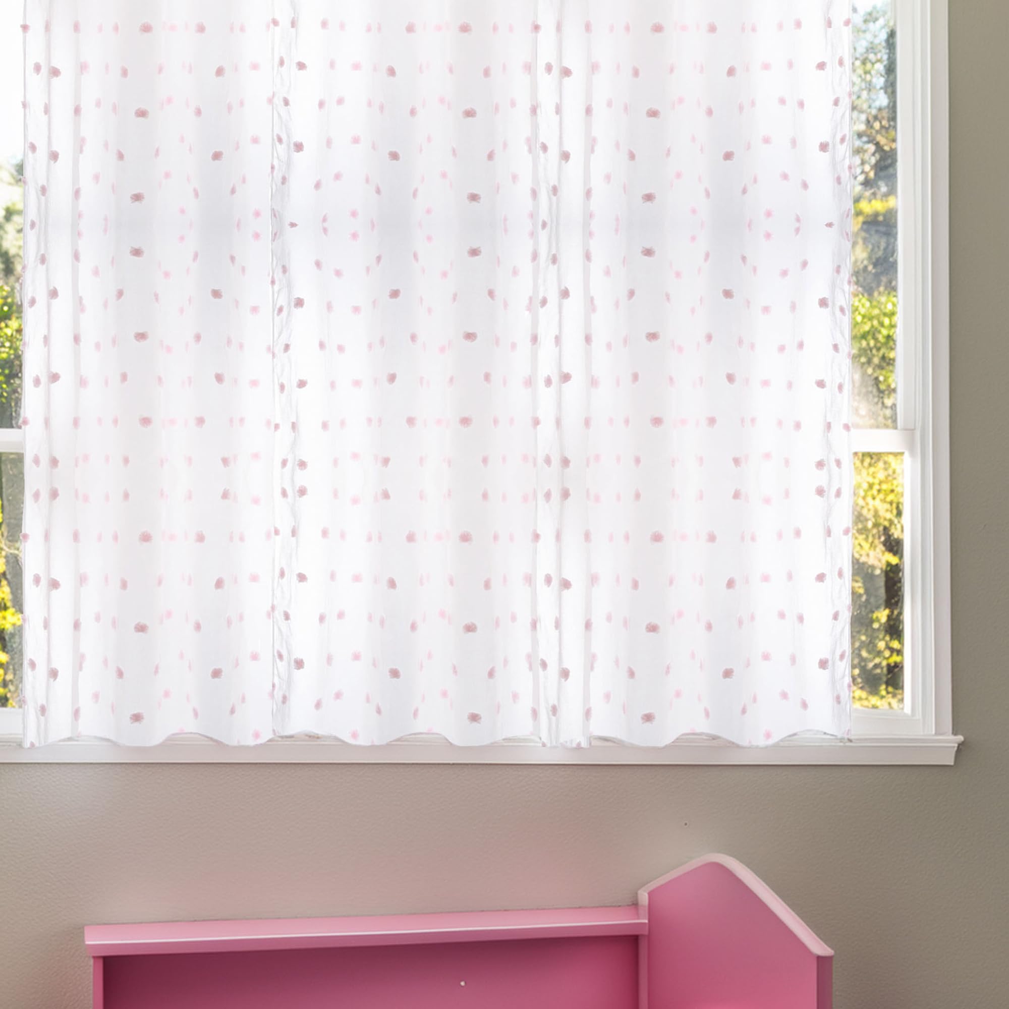 Well Home - Cortina Infantil Pompones Blanca y Rosa