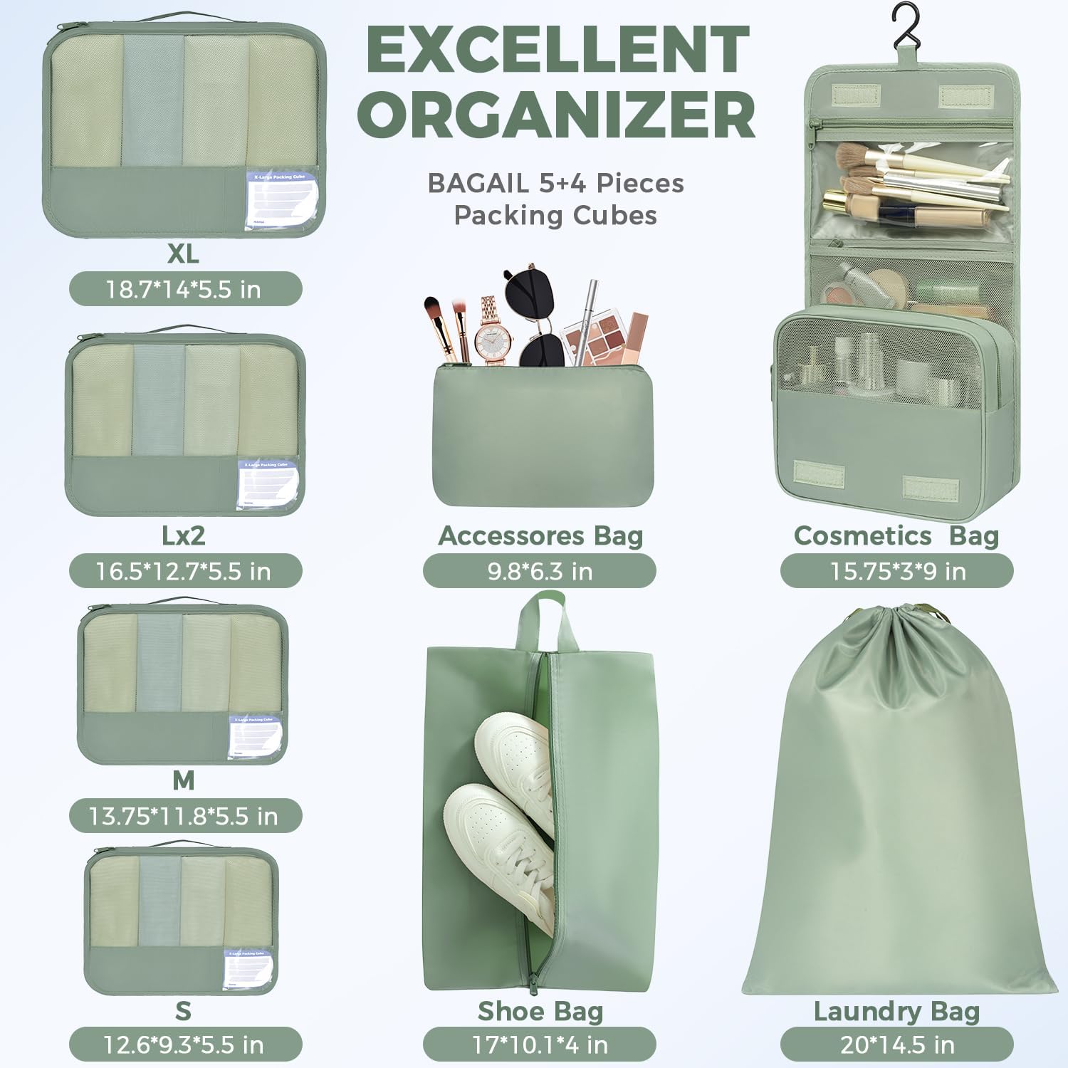 BAGAIL 9 Set Packing Cubes with Packing List Luggage Packing Organizers for Travel Accessories - Image 5