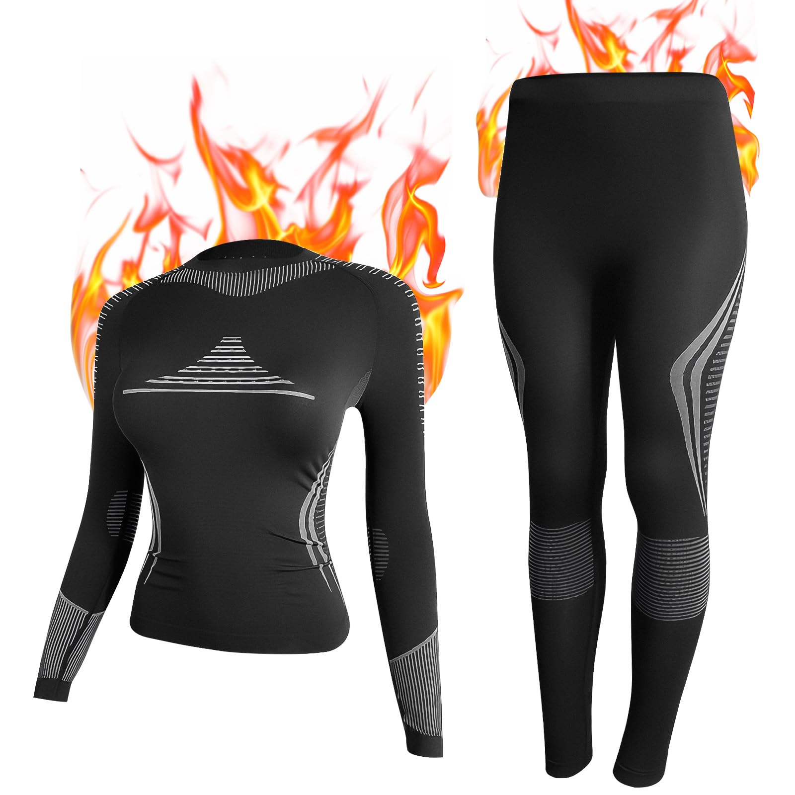 HOTUT Ropa Interior Térmica para Mujer, Conjunto de Ropa Interior Termica Mujer Invierno, Esquí Deportes Conjuntos Térmicos, Conjunto de Ropa Interior térmica Suave Invierno Otoño para Fitness-L