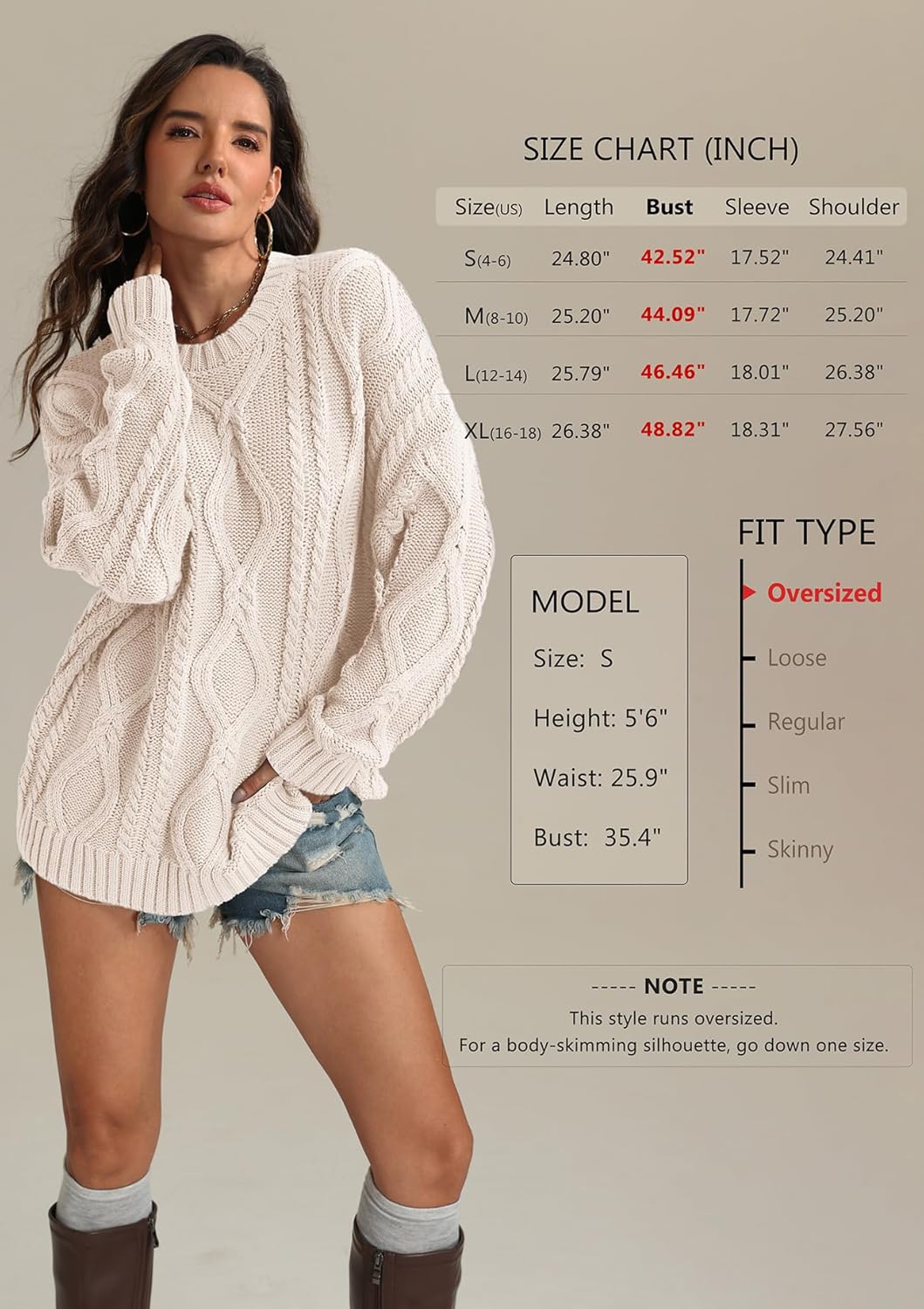 ATHMILE Oversized Cable Knit Sweaters for Women Fall Fashion Outfits Long Sleeve Loose Crewneck Winter Clothes 2025 - Image 6