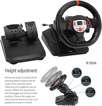 Racing Wheel, 5 in 1 Driving Force Racing Wheel Steering Wheel Game Racing Simulator Vibrating PC Steering Wheel with Pedal for PC 180 Degree Paddle Shifter