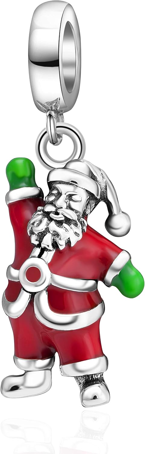 Abalorios para árbol de Navidad auténtica plata de ley 925 reno calcetín de Navidad Papá Noel abalorios para regalo de Navidad Plata esterlina