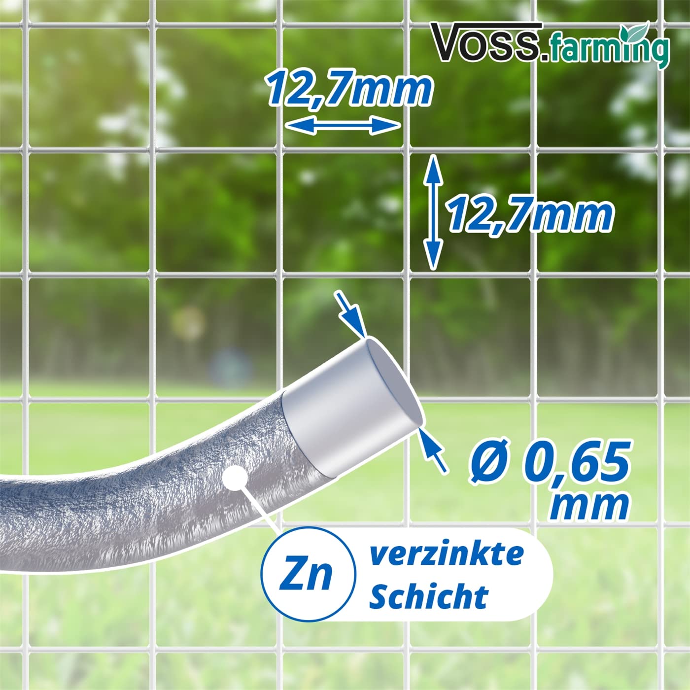 VOSS.farming 10m x 100cm Volierendraht Wühlmausgitter Maschendraht Drahtgeflecht Drahtzaun verzinkt, 12,7x12,7x0,65mm