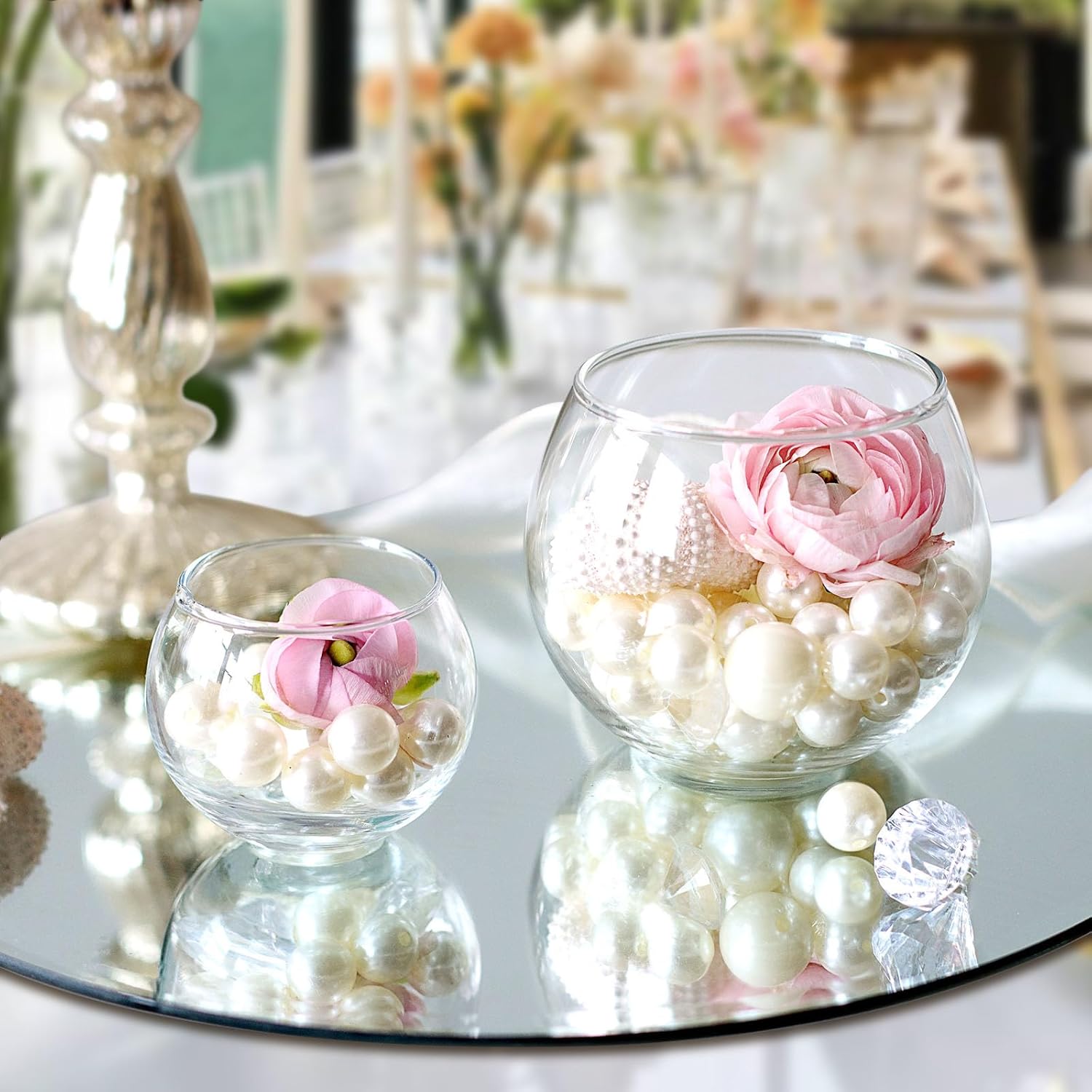 24 Pack Glass Bubble Vases,Small flower bud vases bulk,4"W x3"H Set of 12 Pcs Clear Bowl Vase,2.6"W x2.2"H Set of 12 Pcs Round Candle Holders,Mini Globe Vase Centerpiece for Wedding Party,Home Decor - Image 4