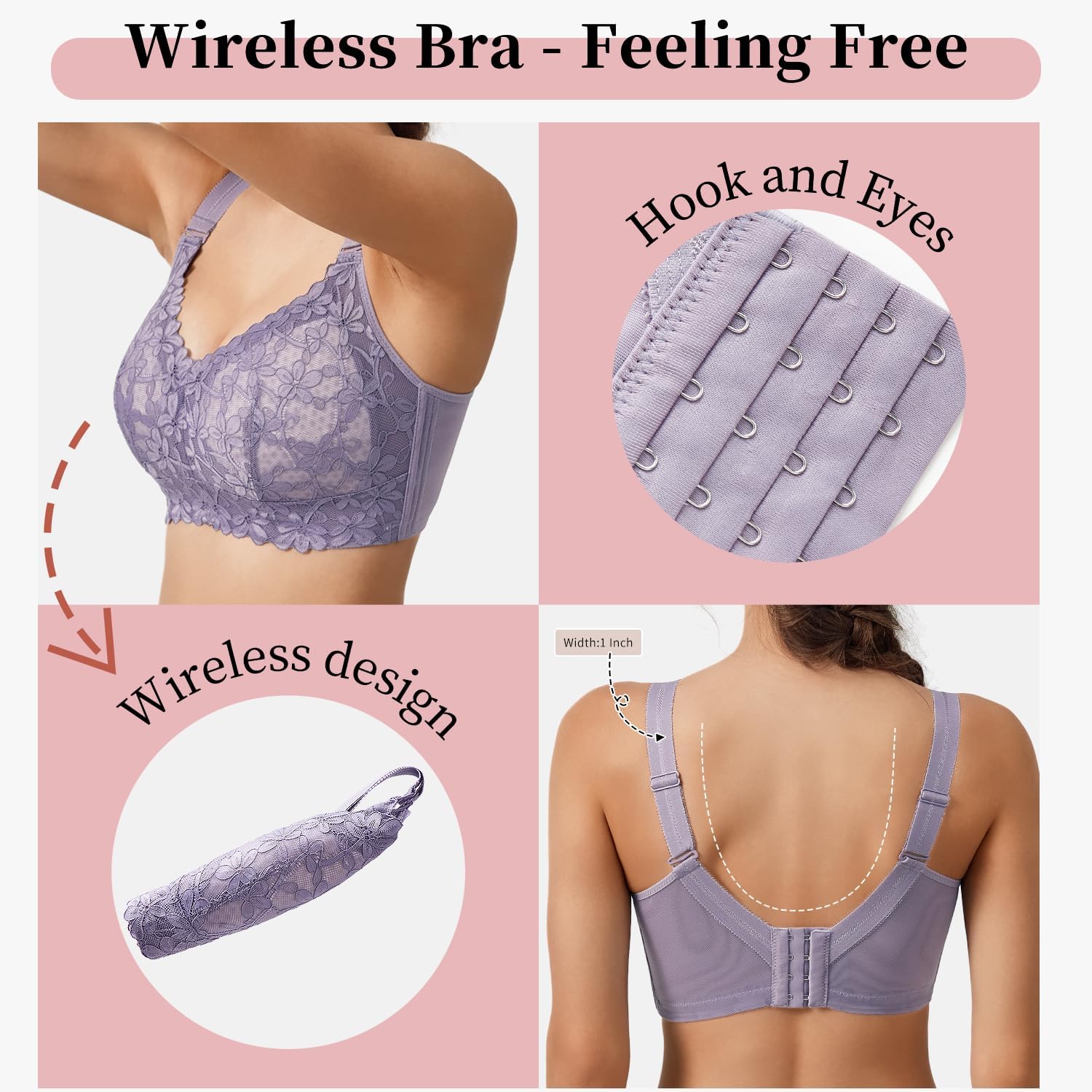 V Neck with Lace Honeycomb Minimizer Bras Full Coverage No Underwire Thin Padded Soft Comfy T-Shirt Women Bras