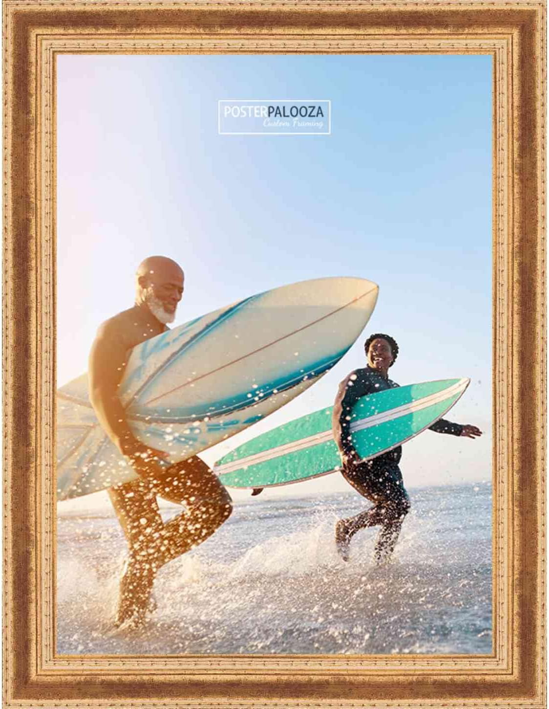 Poster Palooza 24x36 Traditional Gold Complete Wood Picture Frame with UV Acrylic Plexiglass, Foam Board Backing & Hardware Included