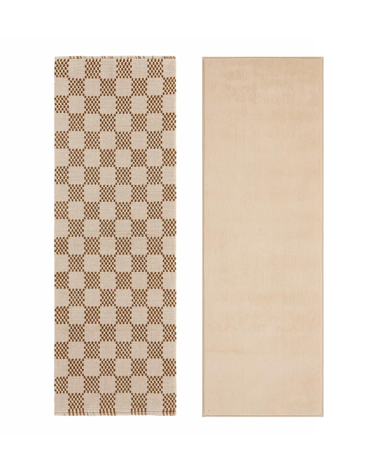 House of Noa The Checks Sedona 24x70 Bath Mat 22 5x68 5 Liner Set Plush Cotton Non Slip