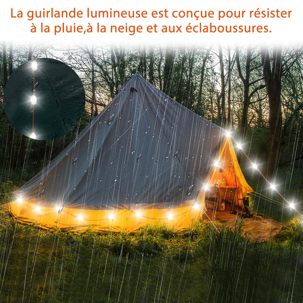 Lichterkette, für den Außenbereich, mit Akku, USB, wiederaufladbar, solarbetrieben, 12 + 5 LEDs, 9 m, abnehmbar, 7 Leuchtmodi, verstellbar, Lampe für Camping, Zelt und Haus.