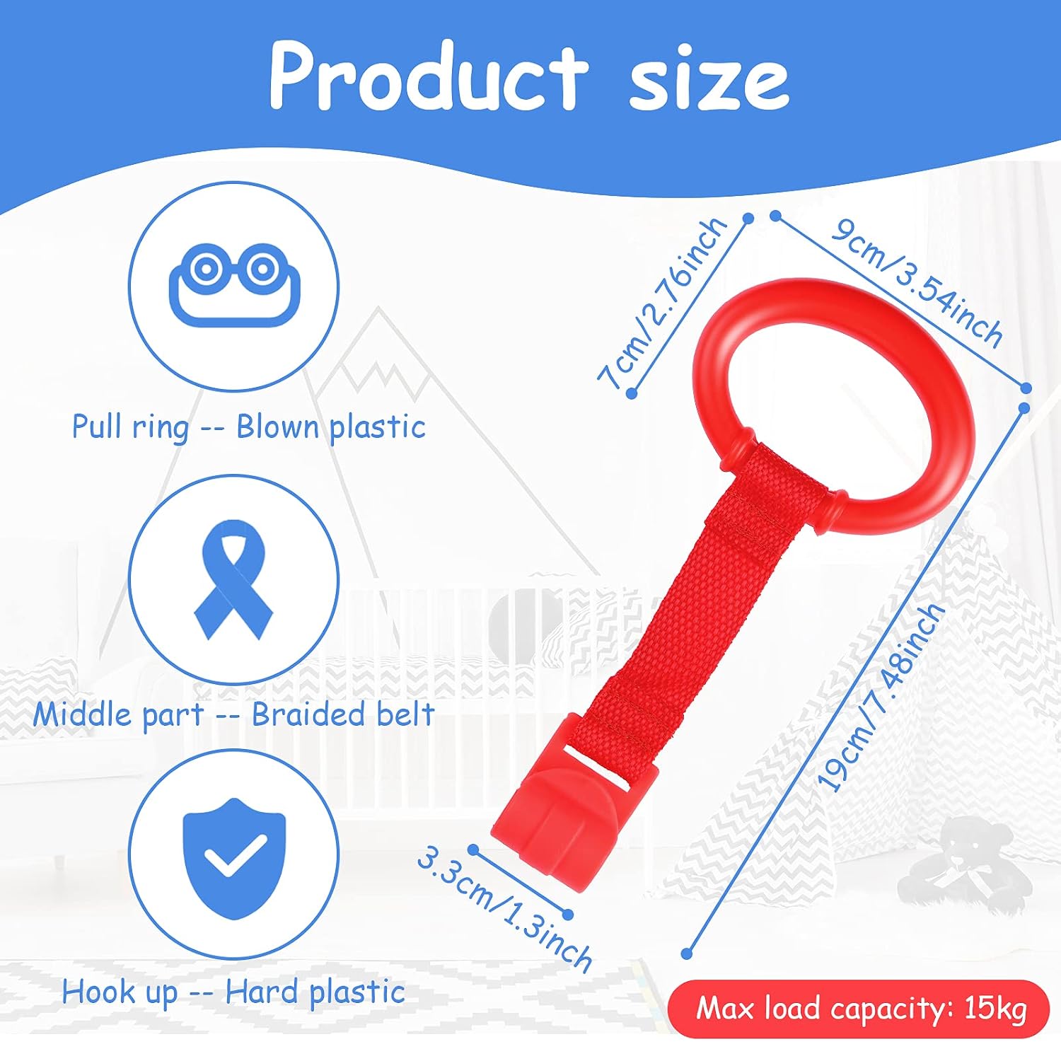 Sumind 8 Pieces Baby Pull up Rings for Playpen Baby Crib Pull Ring Baby Walking Exercises Assistant Bed Stand up Hanging Tool for Infant Toddler Practice