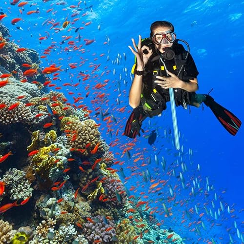 Miniatura 4 de Qiilu Varilla de buceo Varilla de buceo Aleación de aluminio Buceo Aleación de aluminio Puntero de cosquillas Stick con cordón de medición (azul)