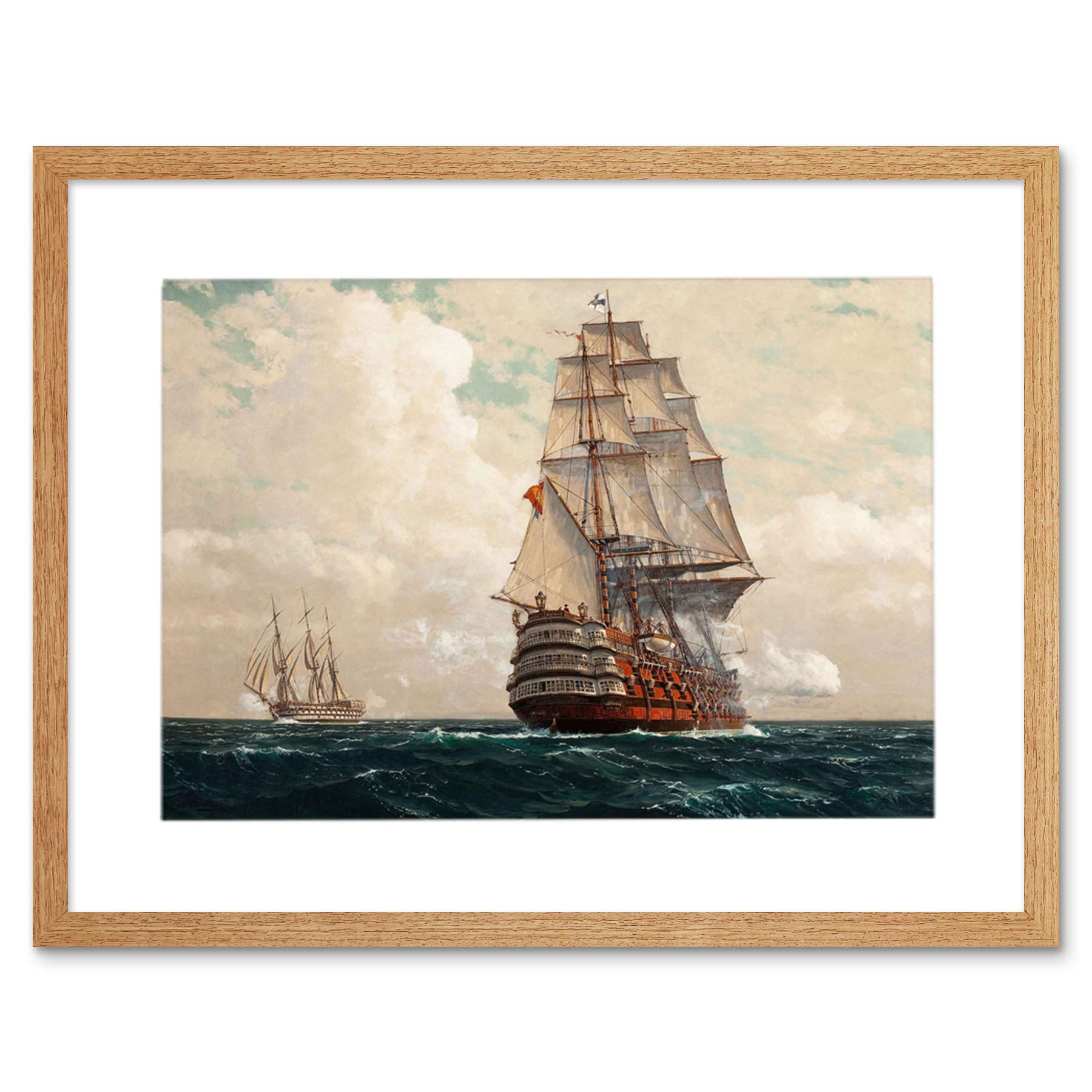 Wee Blue Coo Light Oak Painting Seascape Naval Diemer Ship At Sea Framed Wall Art Print