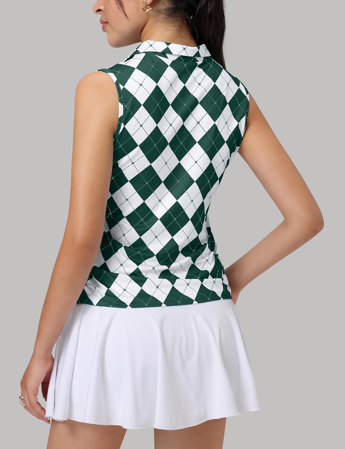 MathCat Womens Golf Shirt, UPF 50+ Argyle Tennis Polo, Sleeveless Lightweight Sports Athletic Tank Tops - Image 2
