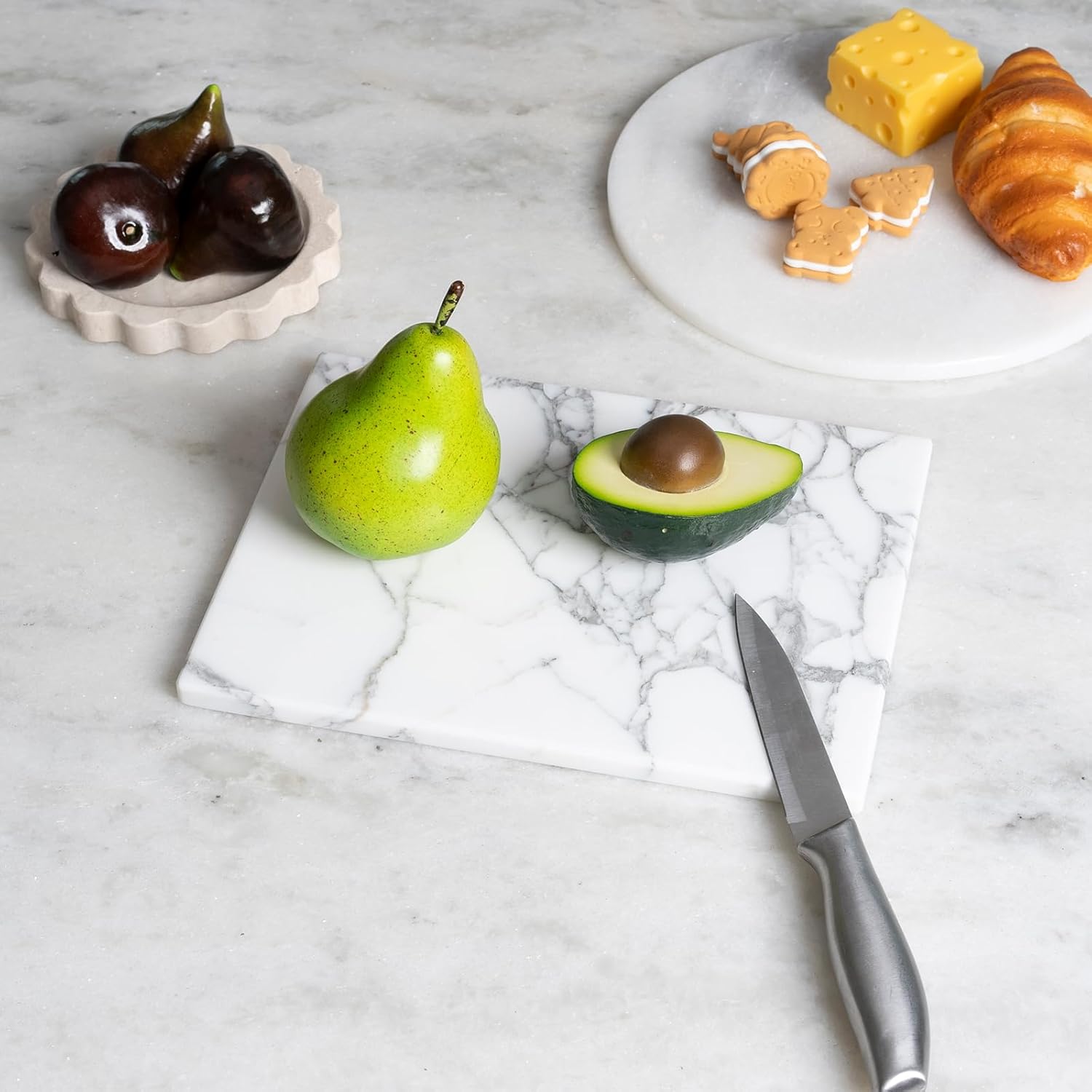 Natural Marble Board for Kitchen - 10" x 8" Stone Slab, Marble Cheese Pastry Board for Counter, Bathroom Trays, Serving Tray Jewelry Candle Plate (Arabescato)