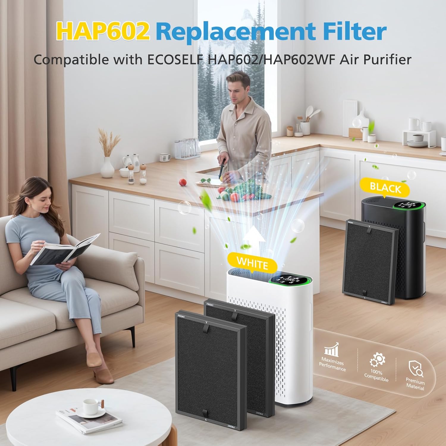 2 Pack HAP602 Replacement Filter Compatible with ECOSELF HAP602 / HAP602WF Air Purifier, Air Purifiers Replacement Filter for Home Large Room, # RF-HAP602-2P
