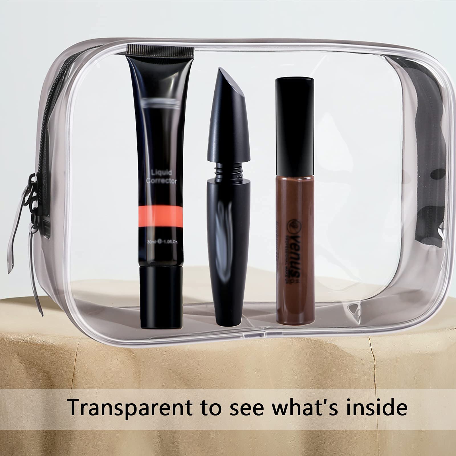 Bolsas de viaje transparentes para artículos de tocador, bolsa de aseo clara ligera, bolsa de cosméticos TSA transparente multiusos para viajar, Paquete transparente de 6