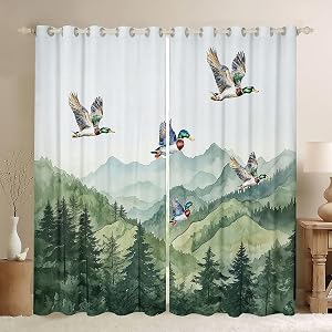 Feelyou Mallard Duck Curtains for Bedroom Living Room Hunting and Fishing 30%-50% Blackout Shades Rustic Farmhouse Room Darkening Curtain Window Treatments, 2 Panels 38 x 54 Inch Decor