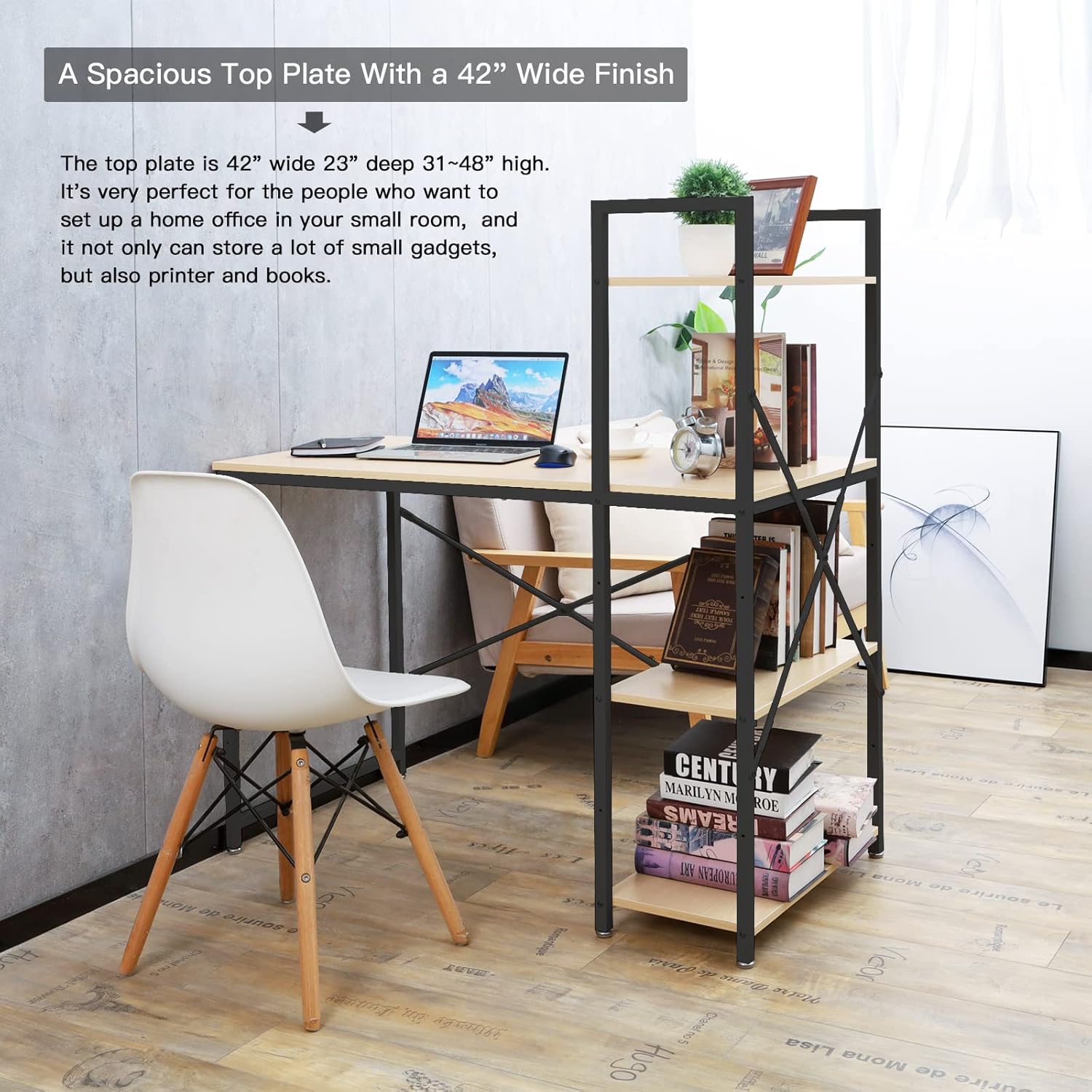 Office desks for Home Computer Table Writing Study Desk Student Desk for Bedroom Simple Studio Large Computer Desk with Printer Space Desk with Shelves Modern Simple Desk 42inch : Home & Kitchen